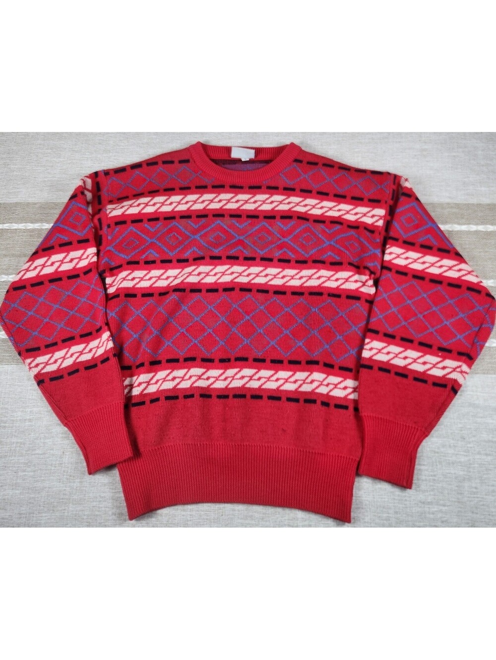 Vintage Retro Meister Red Wool Geometric Pattern Ski Pullover Sweater Size S